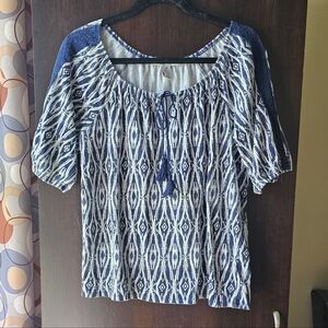 Inspire Navy and White Geometric Blouse